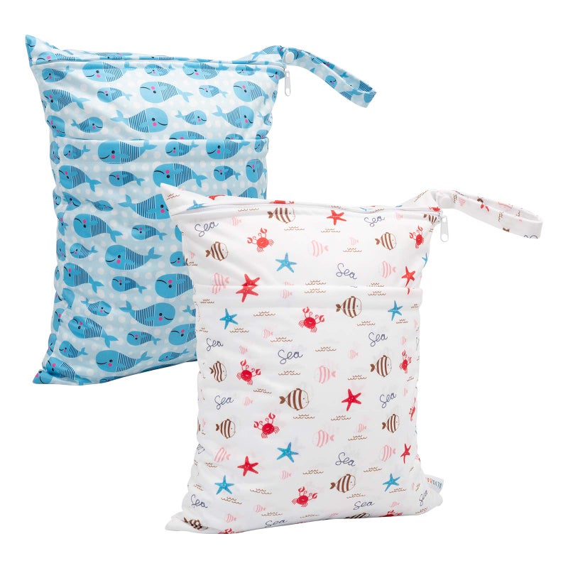 ALVABABY 2pcs Cloth Diaper Wet Dry Bags Waterproof Reusable with Two Zippered Pockets Travel Beach Pool Daycare Soiled Baby Items Yoga Gym Bag for Swimsuits or Wet Clothes LX-YK6163 - Image 2